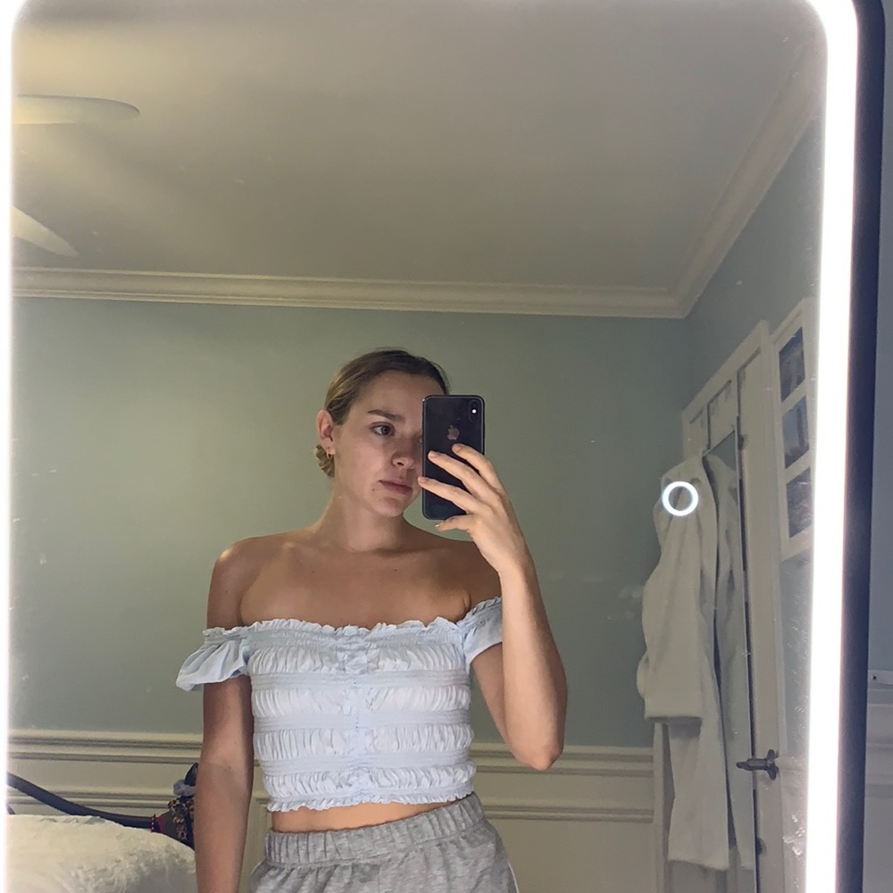 Blue off the shoulder tshirt